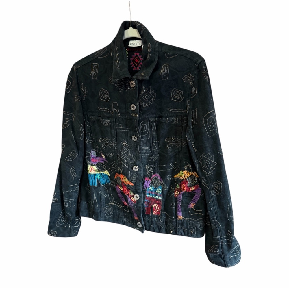 CHICO'S Embroidered Jacket Tribal Bohemian Musicians Black 1‎ S-M - Picture 2 of 12
